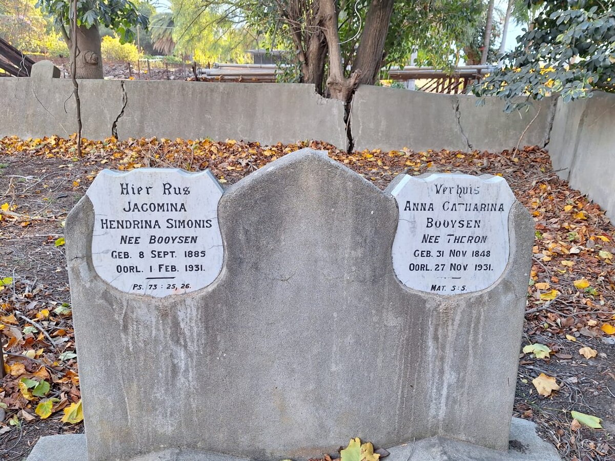 SIMONIS Hendrina nee BOOYSEN 1885-1931 :: BOOYSEN Anna Catharina nee THERON 1848-1931