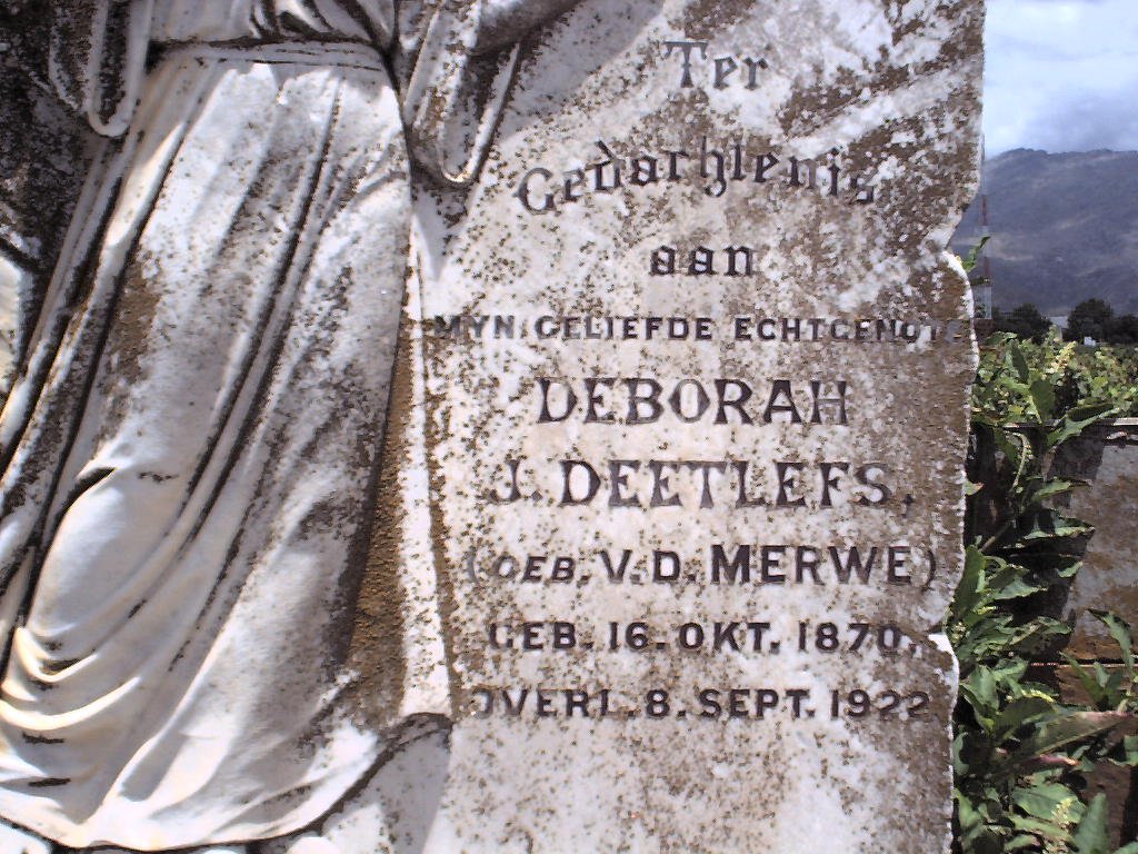 DEETLEFS Deborah J. nee V.D. MERWE 1870-1922 