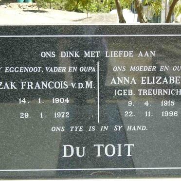 TOIT Izak Francois v.d.M., du 1904-1972 &amp; Anna Elizabeth TREURNICHT 1915-1996