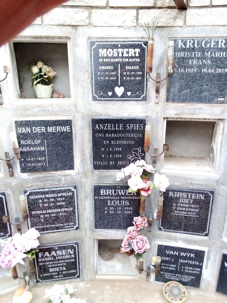 MOSTERT Charel 1934-2010 &amp; Eileen 1940-2021 :: KRUGER Christie Marius Frans 1929-2019 :: MERWE Roelof Abraham, van der 1938-