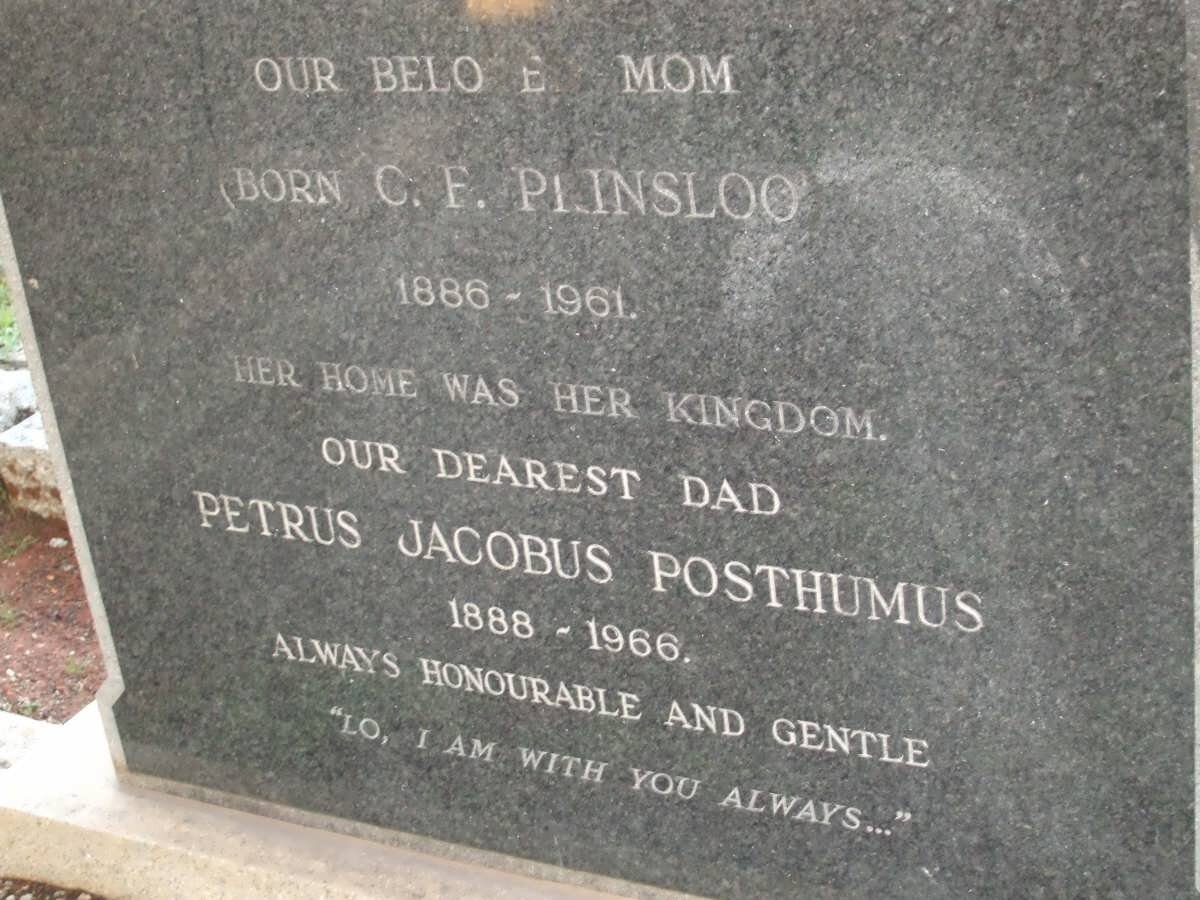 POSTHUMUS Petrus Jacobus 1888-1966 &amp; C.F PRINSLOO 1886-1961