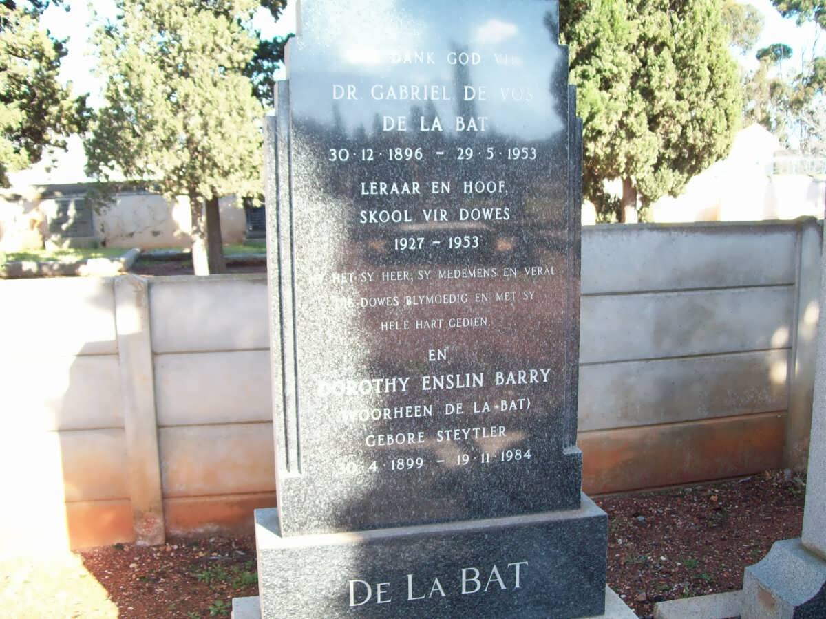 BAT Gabriel de Vos, de la 1896-1953 &amp; Dorothy Enslin BARRY previously DE LA BAT nee STEYTLER 1899-1984