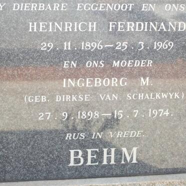 BEHM Heinrich Ferdinand 1896-1969 &amp; Ingeborg M. DIRKSE VAN SCHALKWYK 1898-1974