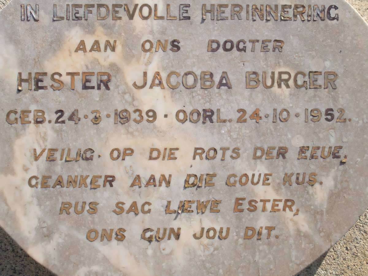 BURGER Hester Jacoba 1939-1952