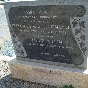 COLLING Mathys Willem 1901-1973 &amp; Elizabeth W. NIEMAND 1889-1958