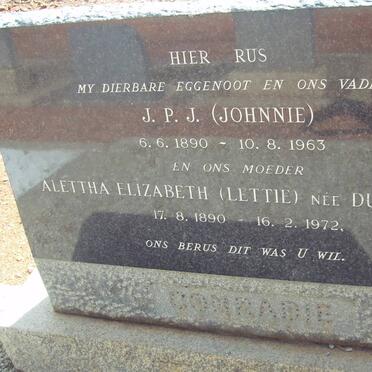 CONRADIE J.P.J. 1890-1963 &amp; Alettha Elizabet DU PLESSIS 1890-1972