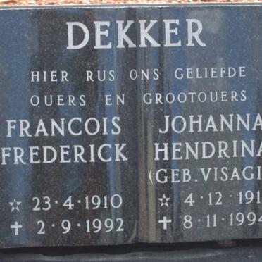 DEKKER Francois Frederick 1910-1992 &amp; Johanna Hendrina VISAGIE 1911-1994