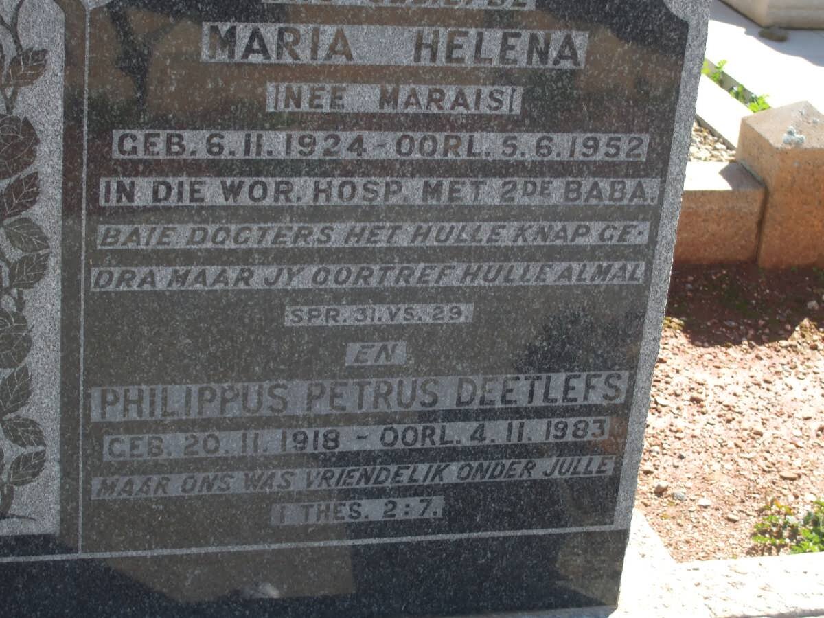DEETLEFS Philippus Petrus 1918-1983 &amp; Maria Helena MARAIS 1924-1952 :: JORDAAN Susanna nee NAUDE 1922-2000