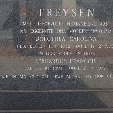 FREYSEN Gerhardus Francois 1893-1977 &amp; Dorothea Carolina BOTES 1892-1973