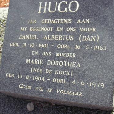 HUGO Daniel Albertus 1901-1963 &amp; Marie Dorothea DE KOCK 1904-1979