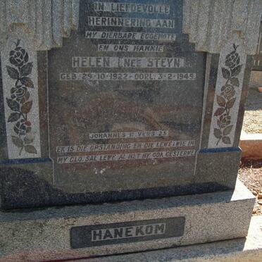 HANEKOM Helen nee STEYN 1922-1949