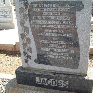JACOBS Philippus Johannes 1876-1952 &amp; Wilhelmina Hendrina Jacoba VILJOEN 1871-1944
