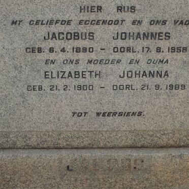 JACOBS Jacobus Johannes 1890-1958 &amp; Elizabeth Johanna 1900-1989