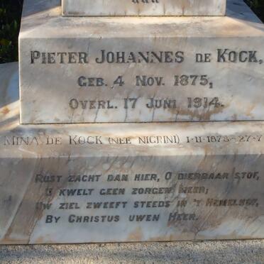 KOCK Pieter Johannes, de 1875-1914 &amp; Mina NIGRINI 1878-1964