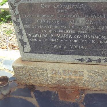 KLERCK George 1892-1957 &amp; Wilhelmina Maria HAMMOND 1885-1960