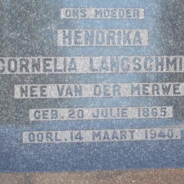 LANGSCHMIDT Hendrika Cornelia nee VAN DER MERWE 1865-1940