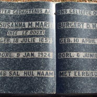 MAREE Burgert D. 1846-1943 &amp; Susanna M. LE ROUX 1857-1924