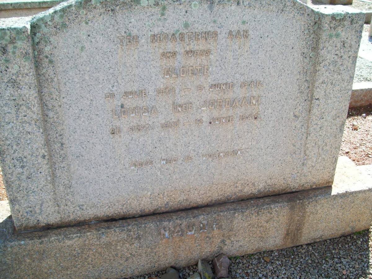 NAUDE Cloete 1871-1946 &amp; Louisa JORDAAN 1900-1946