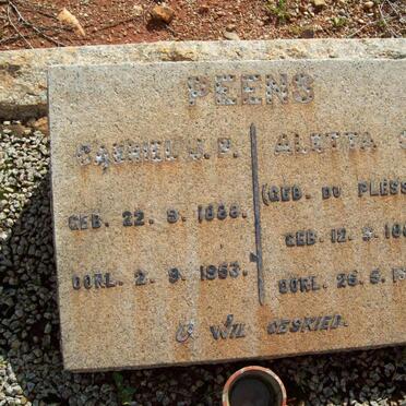 PEENS Gabriel J.P. 1888-1953 &amp; Aletta C. DU PLESSIS 1887-1966