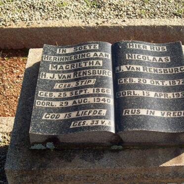 RENSBURG Nicolaas, J. van 1872-1958 &amp; Magrietha H. STIP 1866-1940