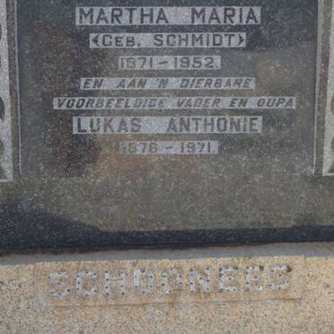 SCHOONEES Lukas Anthonie 1876-1971 &amp; Martha Maria SCHMIDT 1871-1952