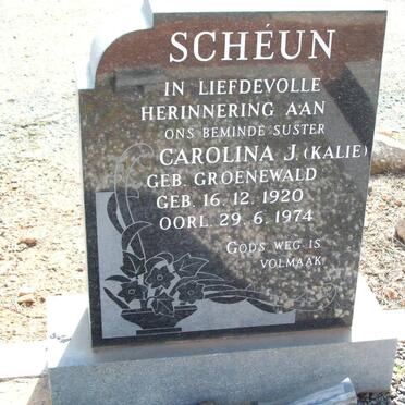 SCHEUN Carolina J. nee GROENEWALD 1920-1974