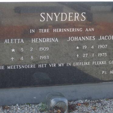 SNYDERS Johannes Jacobus 1907-1975 &amp; Aletta Hendrina 1909-1983