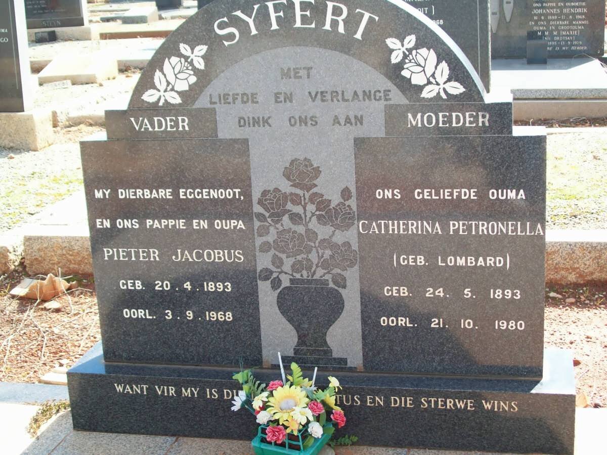 SYFERT Pieter Jacobus 1893-1968 &amp; Catherina Petronella LOMBARD 1893-1980