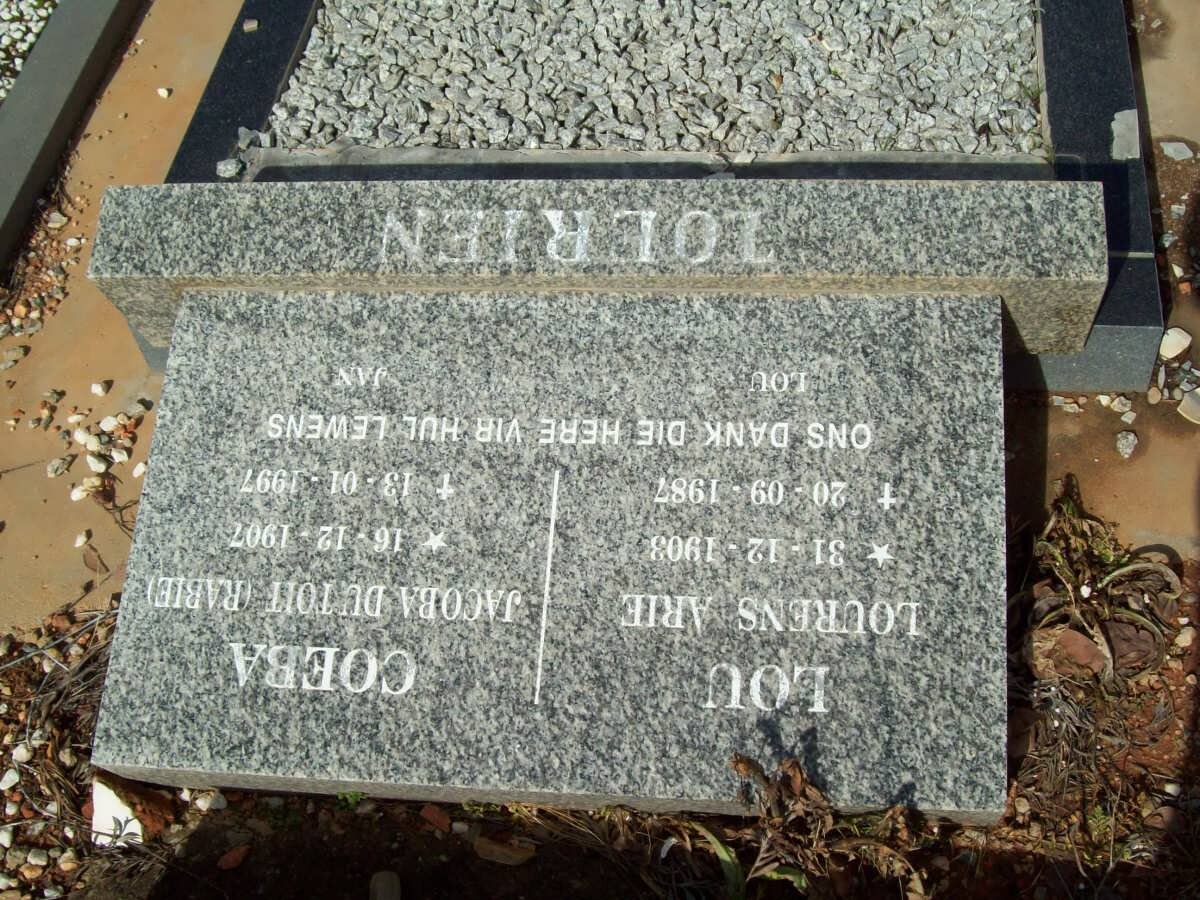 TOERIEN Lourens Arie 1903-1987 &amp; Jacoba du Toit nee RABIE 1907-1997