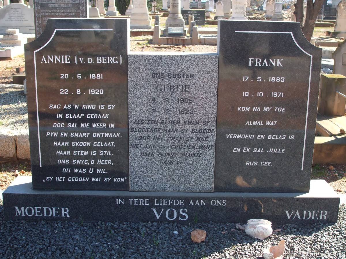 VOS Frank 1883-1971 &amp; Annie V.D. BERG 1881-1920 :: VOS Gertie 1905-1923