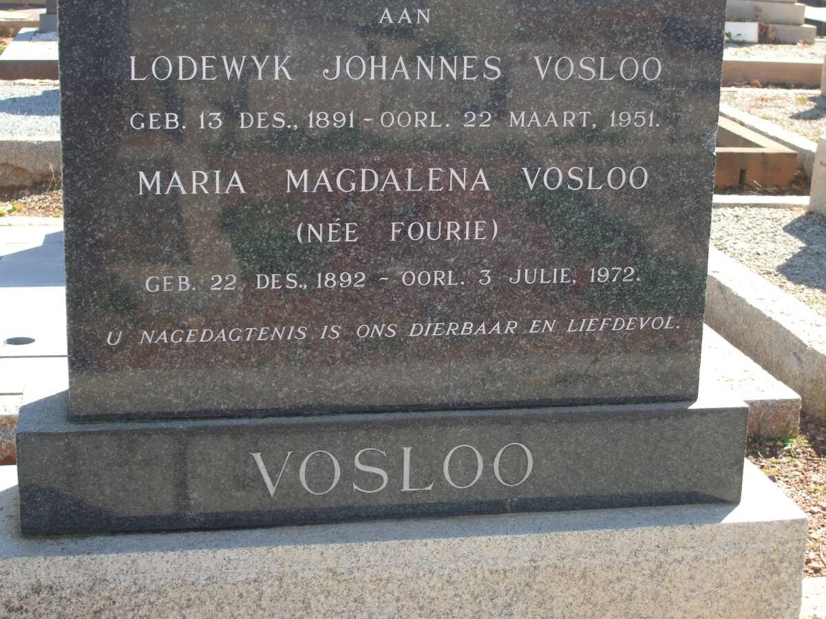 VOSLOO Lodewyk Johannes 1891-1951 &amp; Maria Magdalena FOURIE 1892-1972