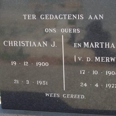 ? Christiaan J. 1900-1951 &amp; Martha J. V.D. MERWE 1908-1972