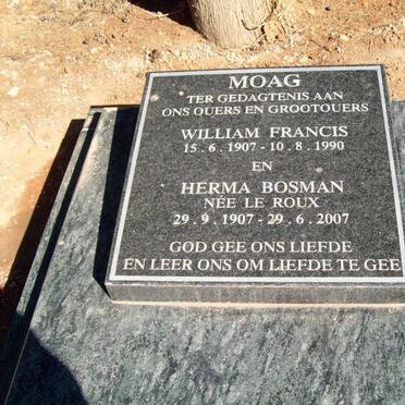 MOAG William Francis 1907-1990 &amp; Herma LE ROUX 1907-2007
