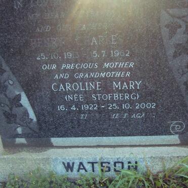 WATSON Henry  Charles 1913-1962 &amp; Caroline Mary STOFBERG 1922-2002