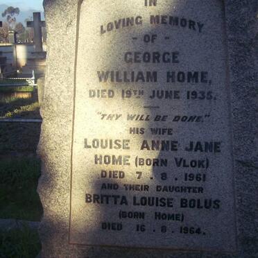 HOME George William -1935 &amp; Louise Anne Jane VLOK -1961 :: BOLUS Britta Louise nee HOME -1964