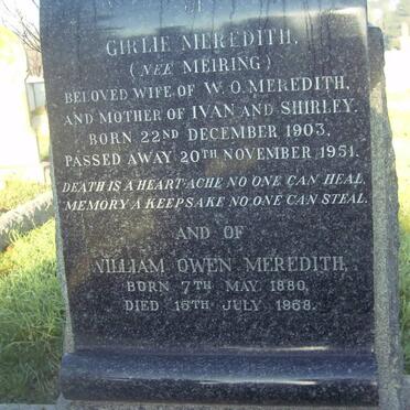 MEREDITH William Owen 1880-1958 &amp; Girlie MEIRING 1903-1951