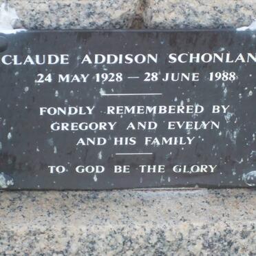 SCHONLAND Addison Ferdinand 1899-1980 &amp; Doreen 1906-1965 :: SCHONLAND Claude Addison 1928-1988