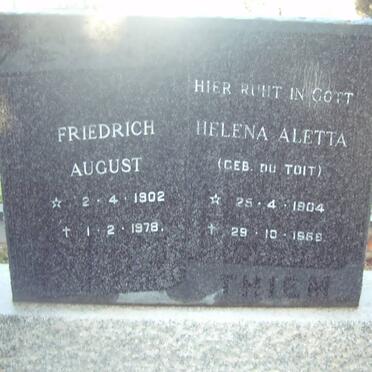 THIEM Friedrich August 1902-1978 &amp; Helena Aletta DU TOIT 1904-1968