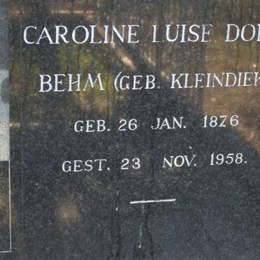 BEHM Caroline Luise Doris nee KLEINDIEK 1876-1958