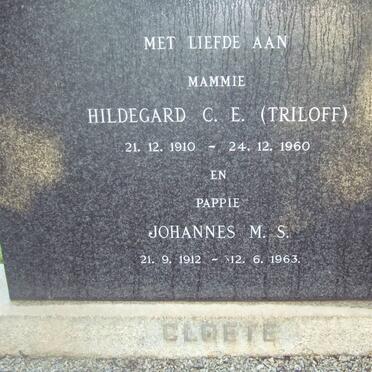 CLOETE Johannes M.S. 1912-1963 &amp; Hildegard C.E. TRILOFF 1910-21960