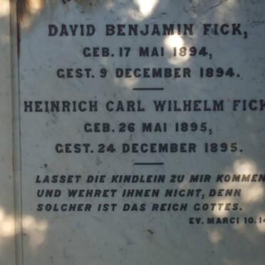 FICK Heinrich Carl Wilhelm 1895-1895 :: FICK David Benjamin 1894-1894