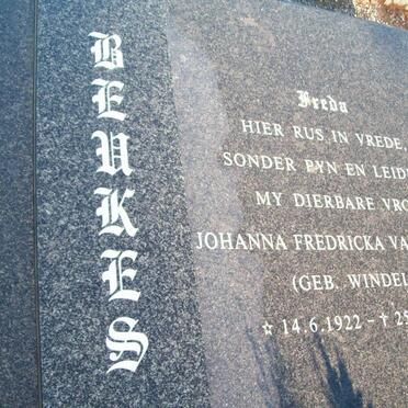 BEUKES Walter John 1928- &amp; Johanna Fredricka van Druten nee WINDELL 1922-2006