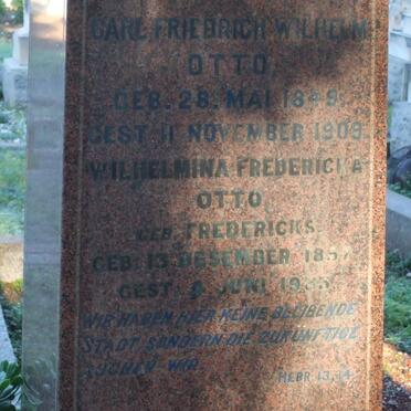 OTTO Carl Friedrich Wilhelm 1849-1909 &amp; Wilhemina Fredericka FREDERICKS 1857-1933