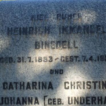BINEDELL Heinrich Immanuel 1883-1928 &amp; Catharina Christina Johanna UNDERHAY 1887-1949