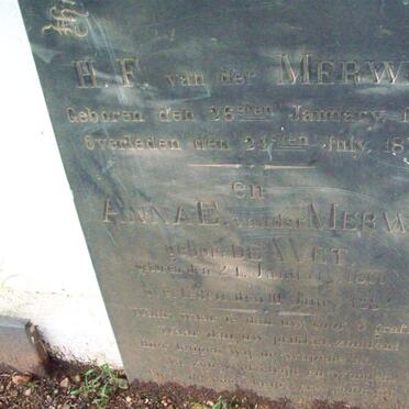 MERWE H.F., van der 1799-1879 &amp; Anna E. DE WET 1800-1882
