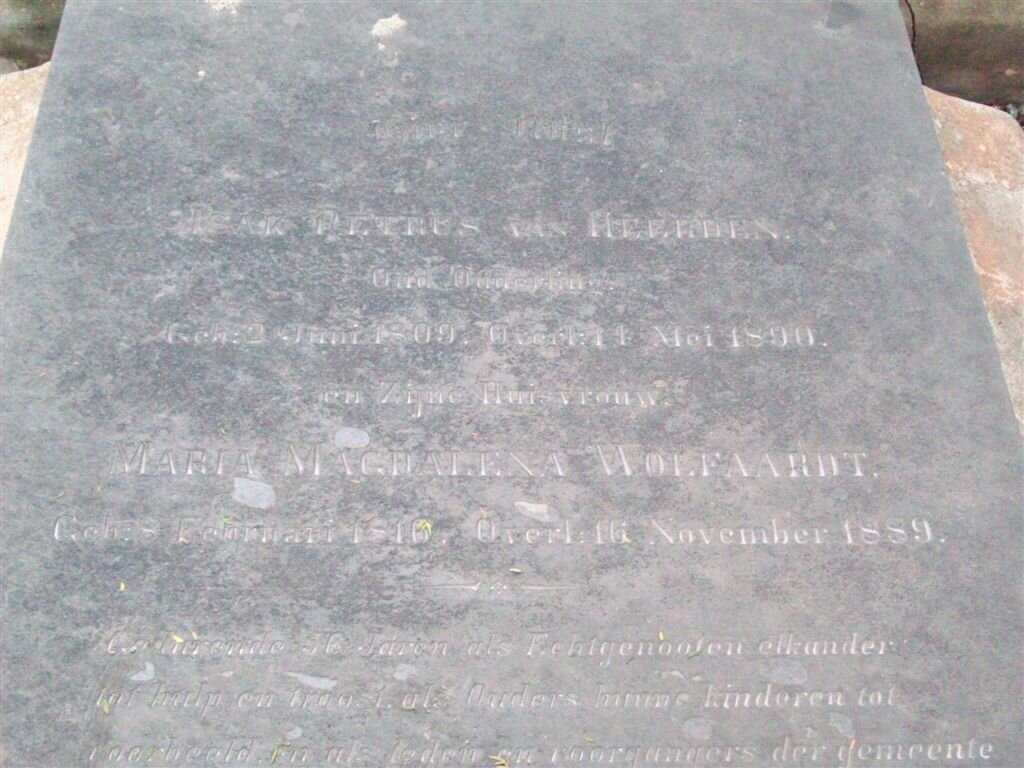 HEERDEN Izak Petrus, van 1809-1890 &amp; Maria Magdalena WOLFAARDT 1810-1889