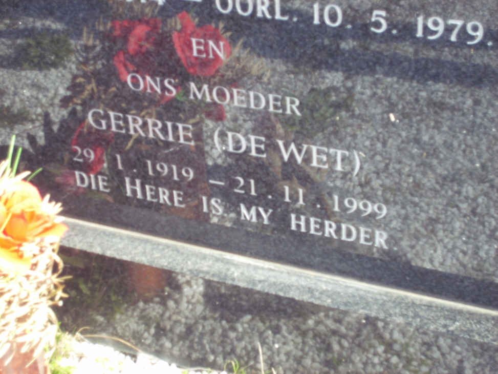 FOURIE Gerrie nee DE WET 1919-1999
