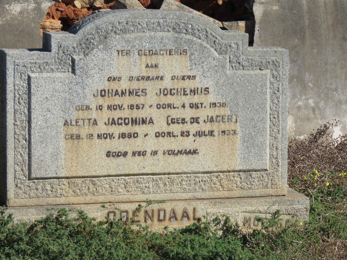 ODENDAAL Johannes Jochemus 1857-1930 &amp; Aletta Jacomina DE JAGER 1880-1933