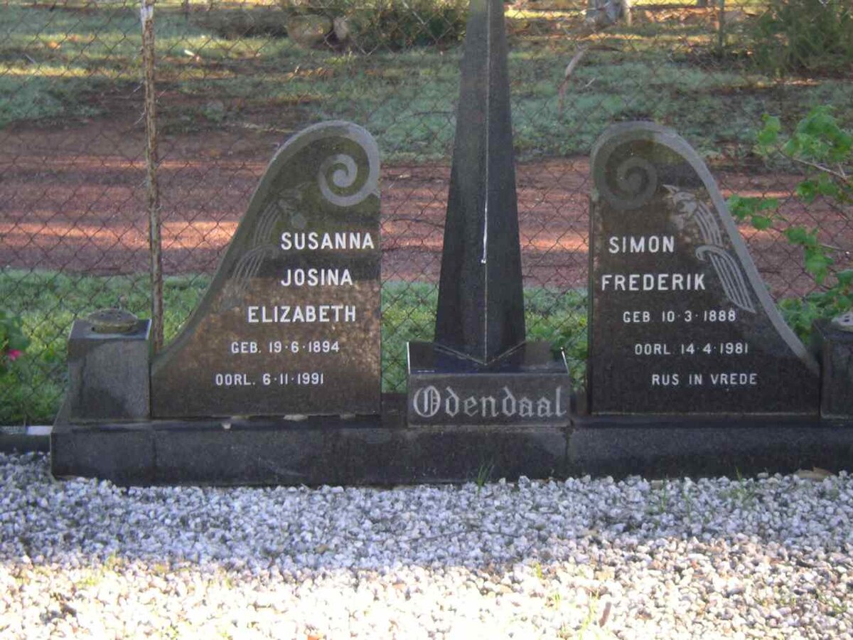 ODENDAAL Simon Frederik 1888-1981 &amp; Josina Elizabeth 1894-1991