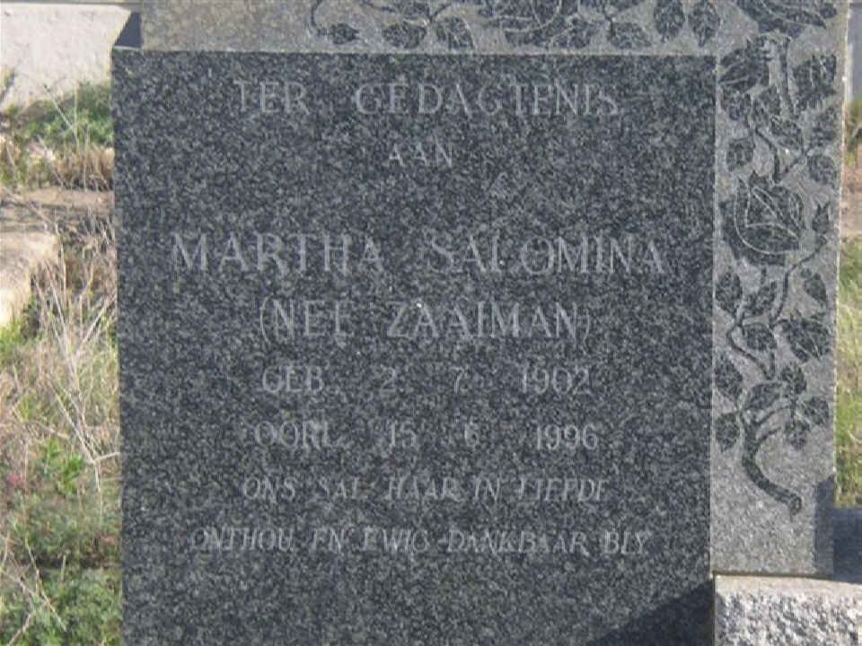 RENSBURG Martha Salomina, Janse van nee ZAAIMAN 1902-1996